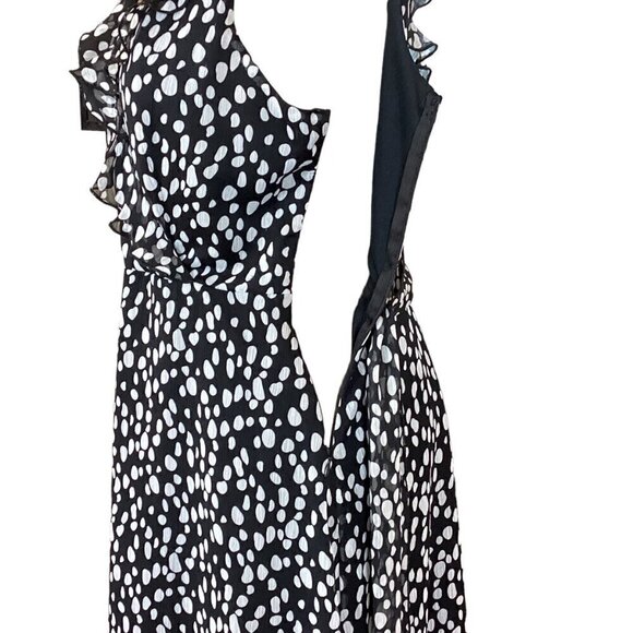 Jonathan Martin Surplice Ruffle Neck Faux Wrap Dress Black Polka Dot Sz 8 #278A - Picture 6 of 9
